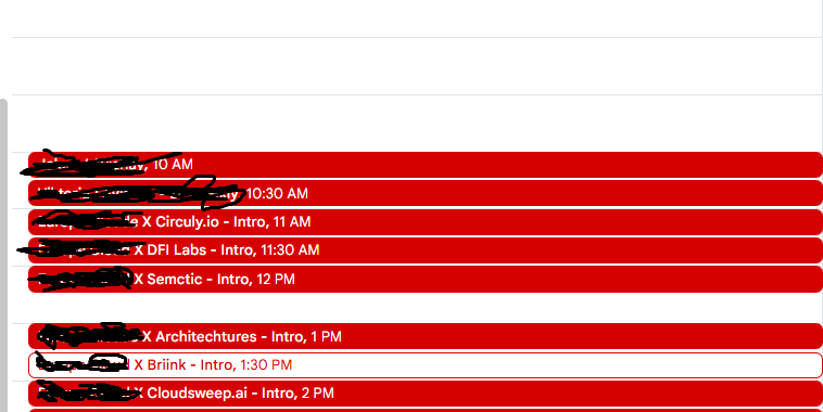 Calendar filled with booked intro meetings